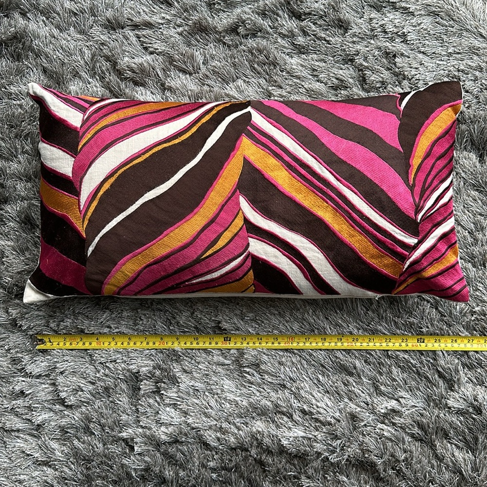 TRINA TURK PILLOW COVER-TIGER LEAF-EMBROIDERED LINEN-HOLLYWOOD REGENCY GLAM-$160 - Picture 5 of 6
